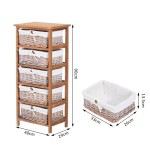 HOMCOM Five-Drawer Wicker Basket Storage Unit, Wooden Frame, Natural Home Style